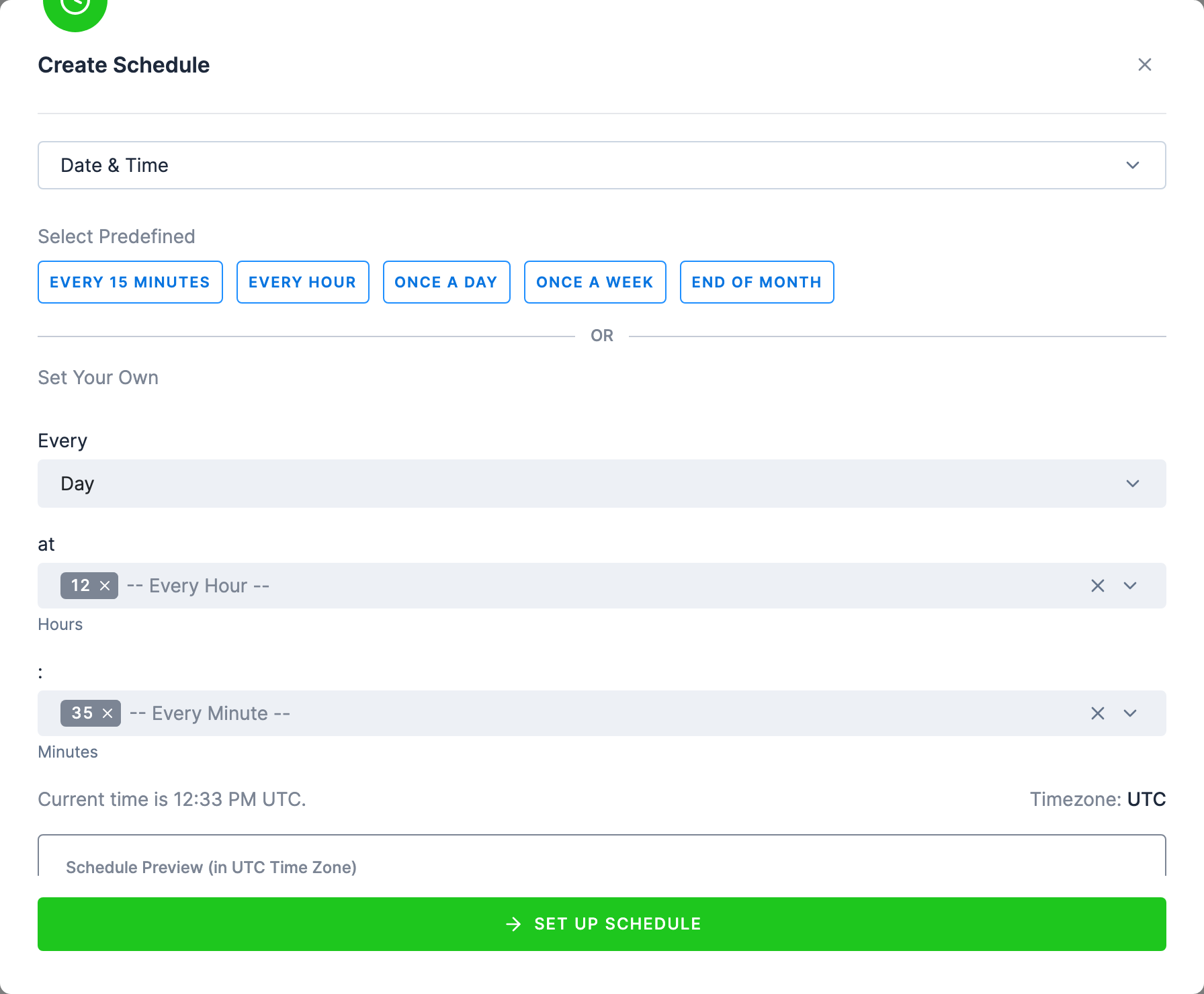 Screenshot - Create a schedule